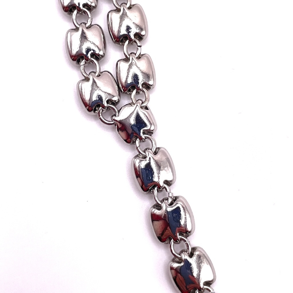 Contemporary Silver Tone Chiclet Crystal Y Tassel Long Necklace - Picture 8 of 13